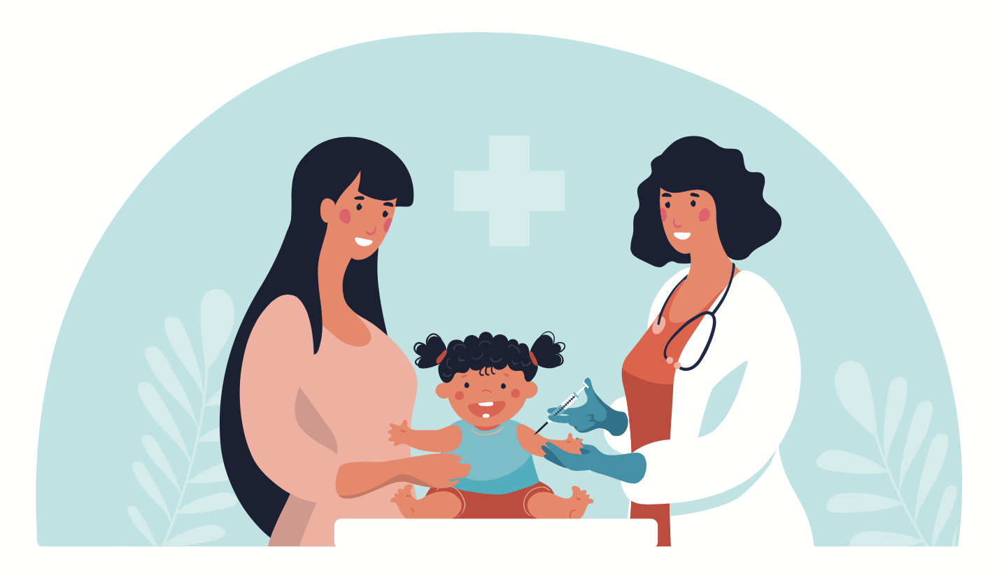 illustration of physician with parent and young child